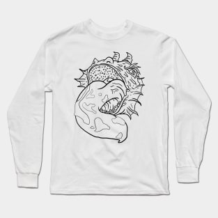 Scary Tongue Monster Horror Black Lineart Long Sleeve T-Shirt